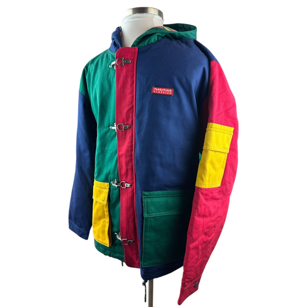 Teddy Fresh Fireman Style Toggle Clasp Chore Jacket Colorblock Oversized Medium - Picture 3 of 16